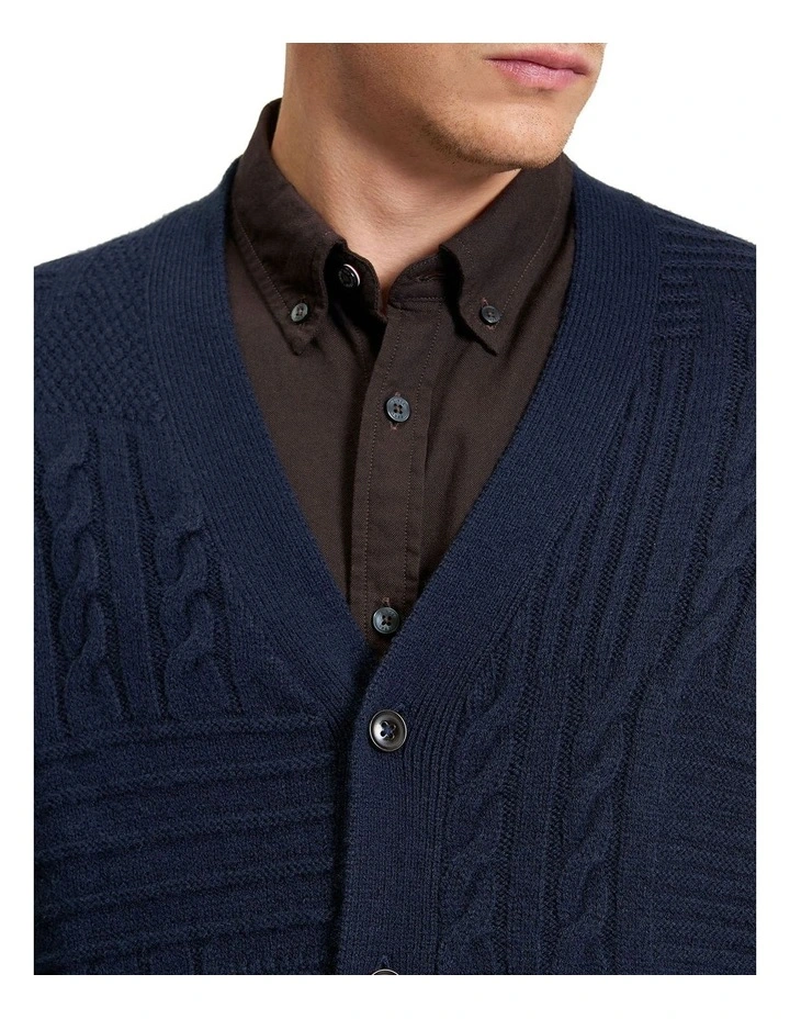 Texture Block Cardigan in Dark Navy image 4