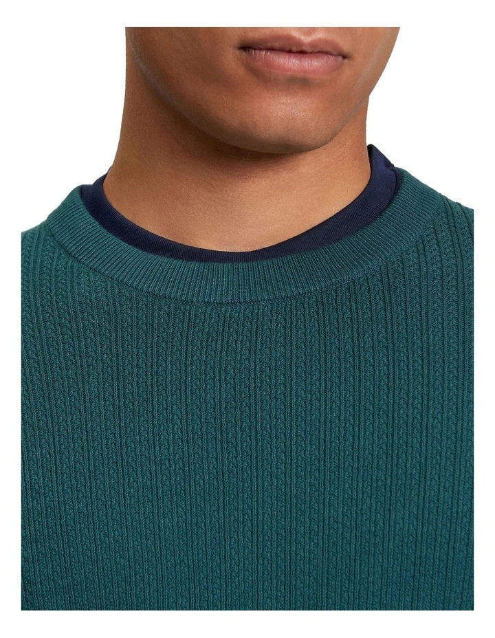 Textured Front Crew Neck Knit in Teal image 4