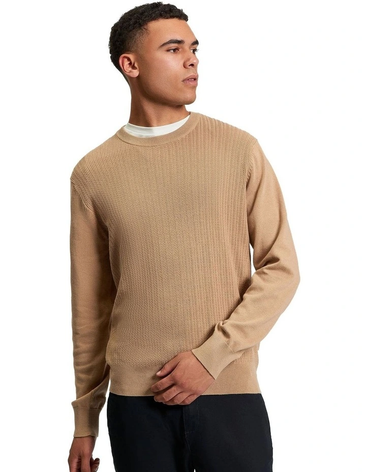 Textured Front Crew Neck Knit in Sand image 1