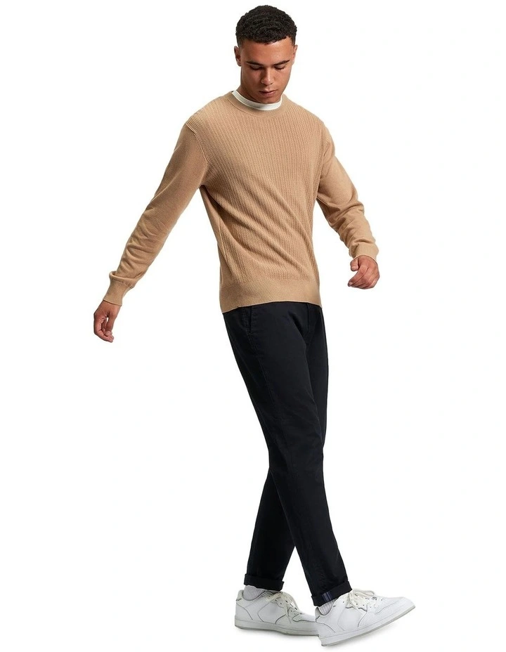 Textured Front Crew Neck Knit in Sand image 3