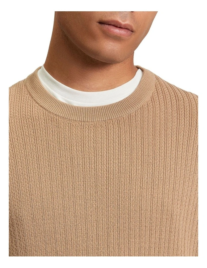 Textured Front Crew Neck Knit in Sand image 4