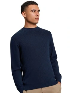 Textured Front Crew Neck Knit in Dark Navy