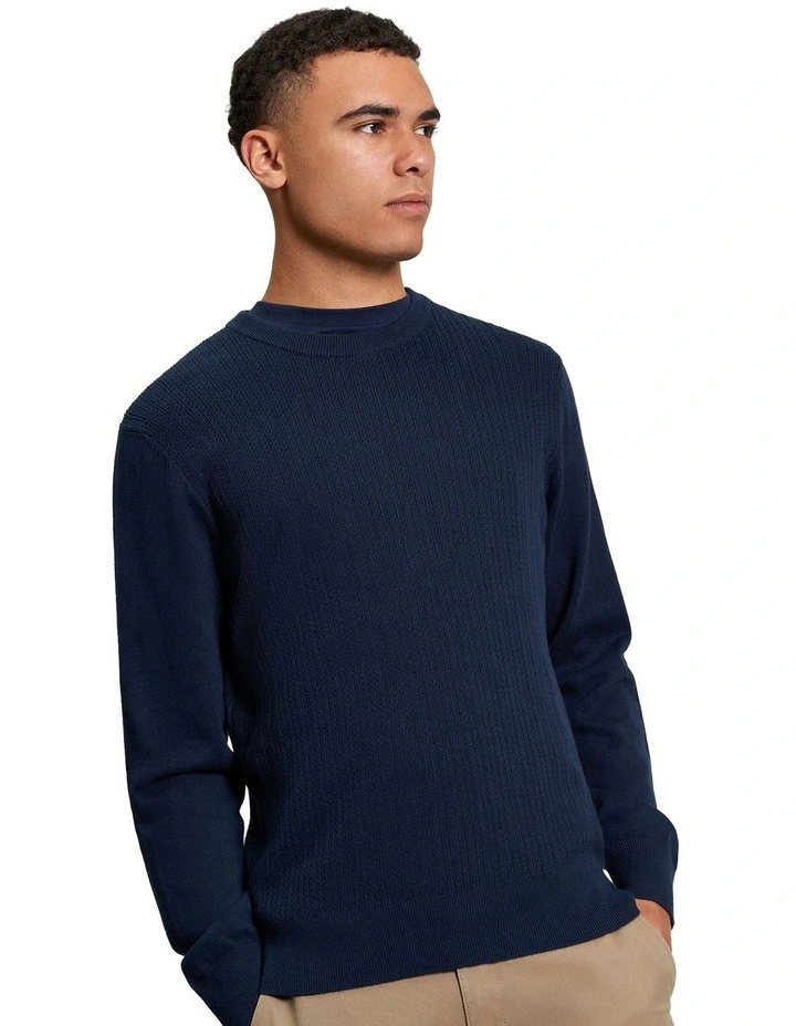 Textured Front Crew Neck Knit in Dark Navy image 1