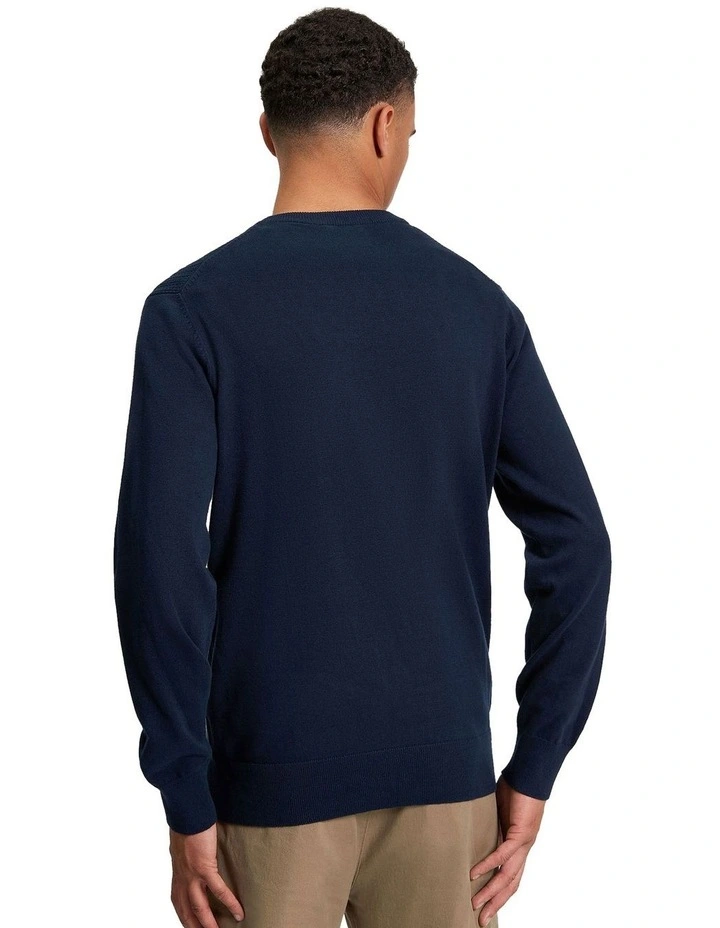 Textured Front Crew Neck Knit in Dark Navy image 2