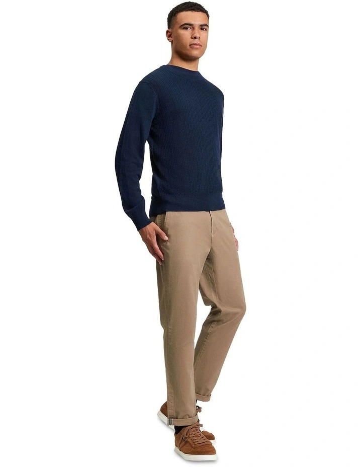 Textured Front Crew Neck Knit in Dark Navy image 3