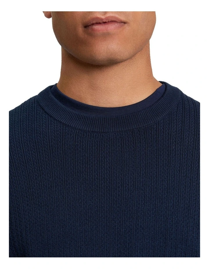 Textured Front Crew Neck Knit in Dark Navy image 4