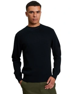 Textured Front Crew Sweat Top in Black