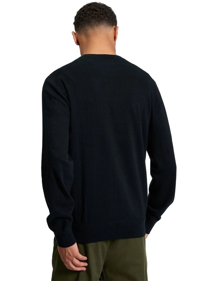 Textured Front Crew Sweat Top in Black image 2