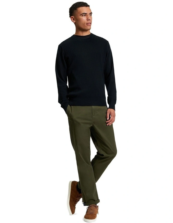 Textured Front Crew Sweat Top in Black image 3