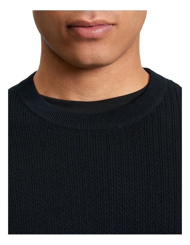 Textured Front Crew Sweat Top in Black image 4