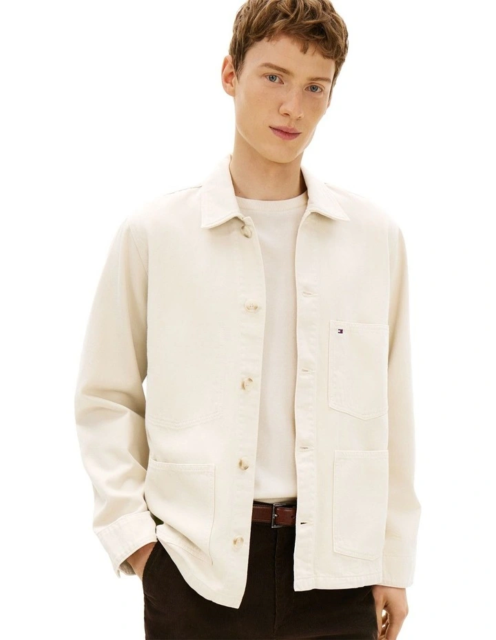 Washed Denim Chore Jacket in Cream image 1