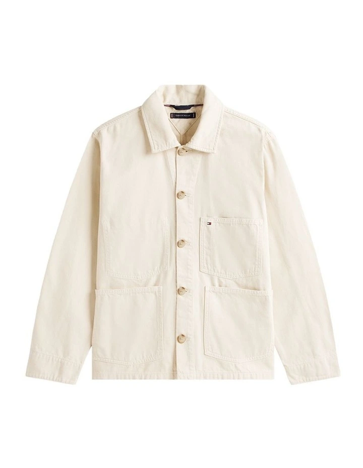 Washed Denim Chore Jacket in Cream image 5