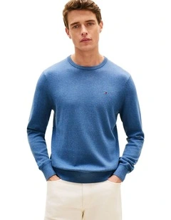 Flag Embroidery Crew Neck Jumper in Blue
