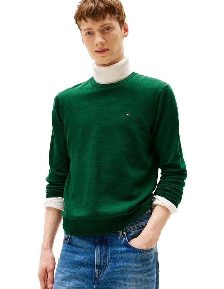 Flag Embroidery Crew Neck Jumper in Green image 1