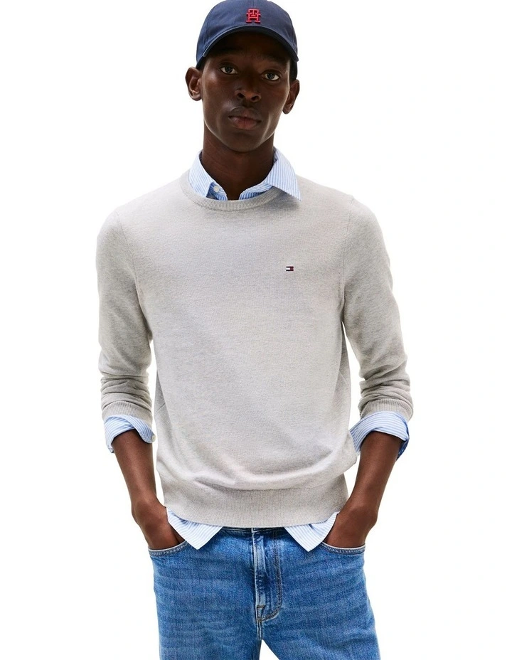 Flag Embroidery Crew Neck Jumper in Grey image 1