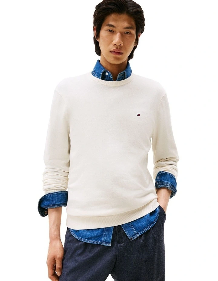 Flag Embroidery Crew Neck Jumper in Cream image 1