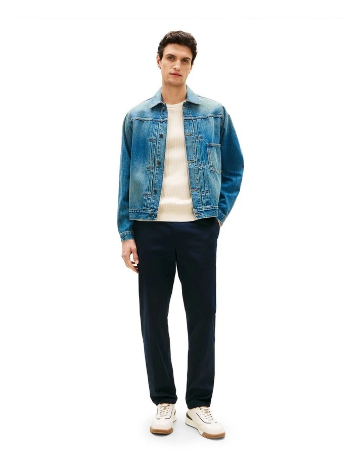 Cinch Back Denim Trucker Jacket in Blue image 4