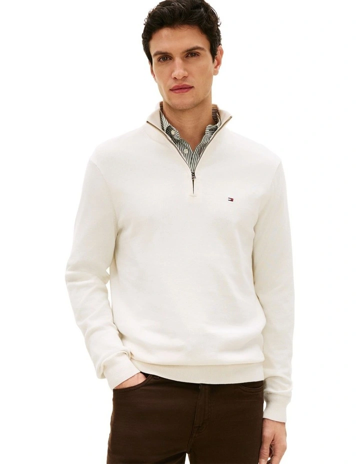 Half-Zip Mock Turtleneck Jumper in Cream image 1