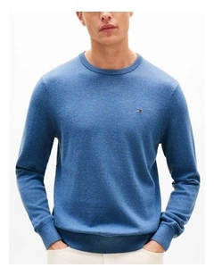 Flag Embroidery Crew Neck Jumper in Blue