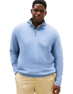 Big And Tall Half-Zip Jumper With Cashmere in Blue