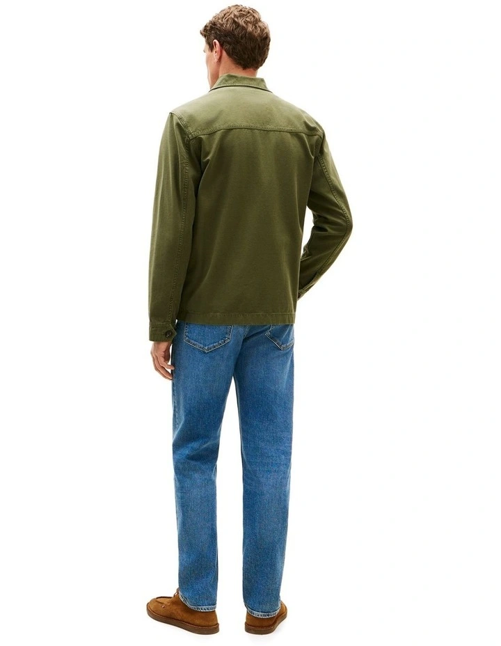 Textured Washed Sateen Utility Shirt Jacket in Green image 4