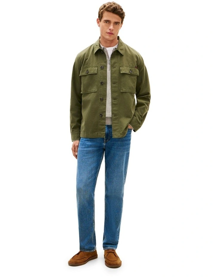 Textured Washed Sateen Utility Shirt Jacket in Green image 5