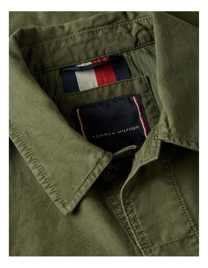 Textured Washed Sateen Utility Shirt Jacket in Green image 6