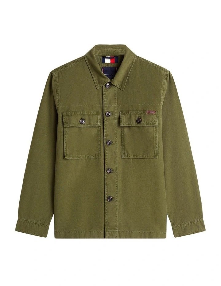 Textured Washed Sateen Utility Shirt Jacket in Green image 7