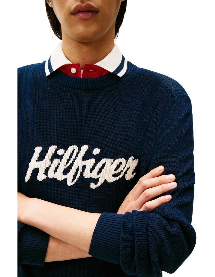 Cotton Graphic Crew Neck in Navy image 2