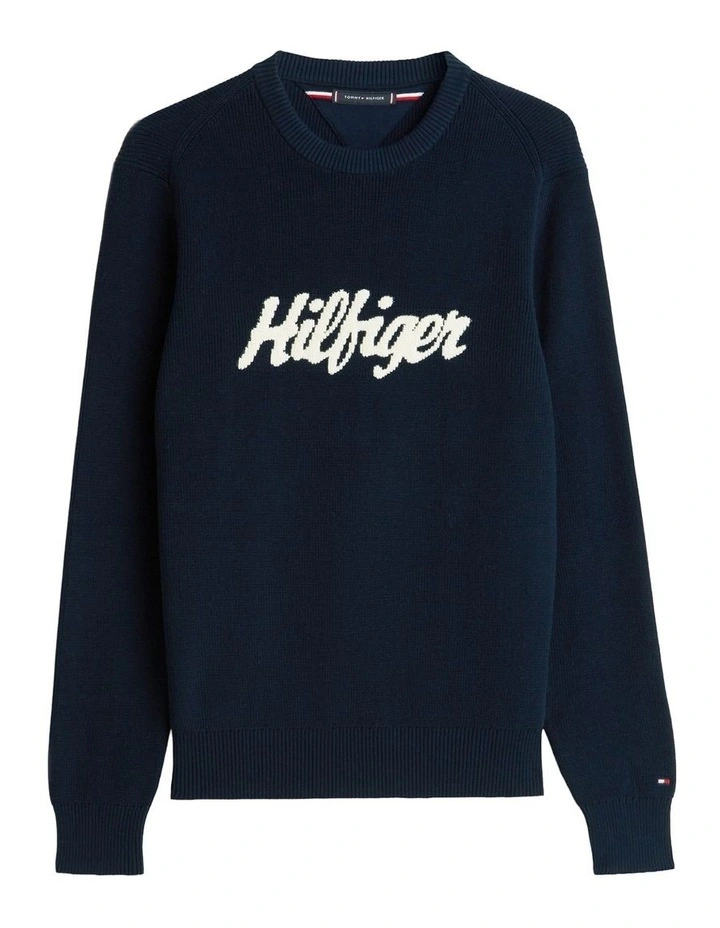 Cotton Graphic Crew Neck in Navy image 7