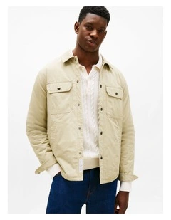 Padded Twill Shirt Jacket in Khaki