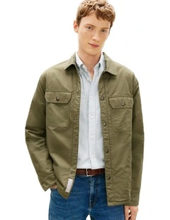 Padded Twill Shirt Jacket in Green