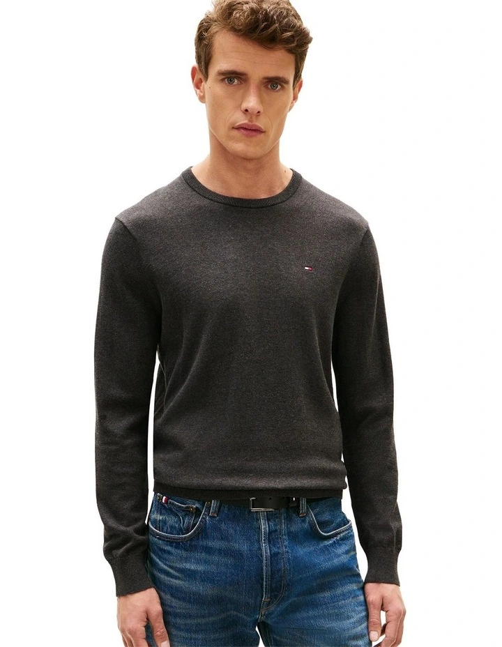 Flag Embroidery Crew Neck Jumper in Grey image 1