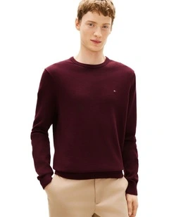 Flag Embroidery Crew Neck Jumper in Red