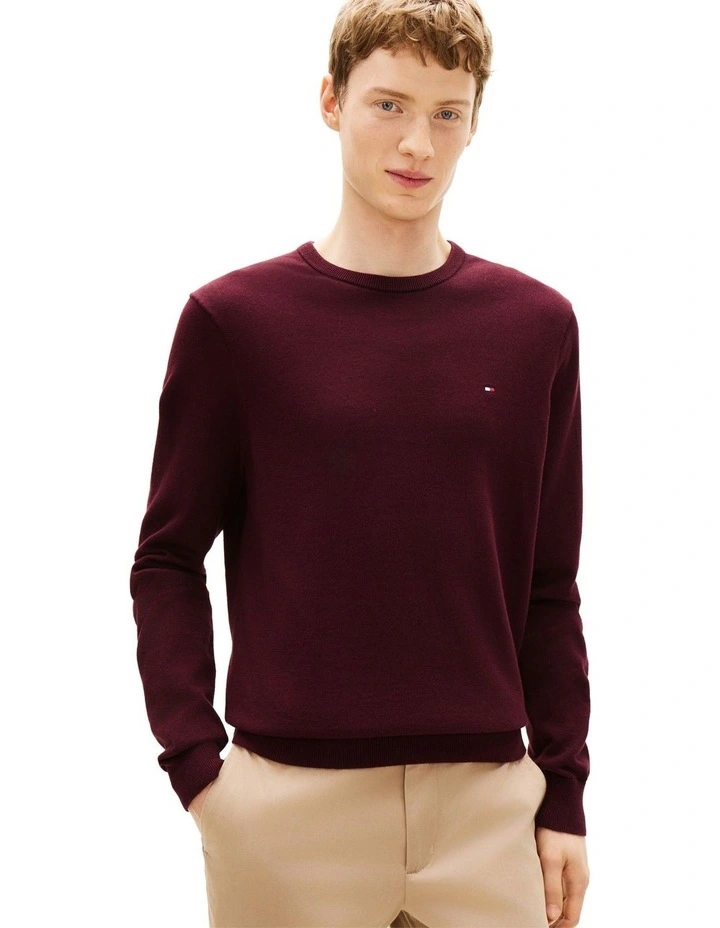 Flag Embroidery Crew Neck Jumper in Red image 1