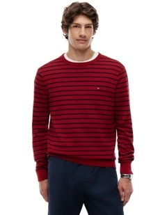 Flag Embroidery Crew Neck Jumper in Red