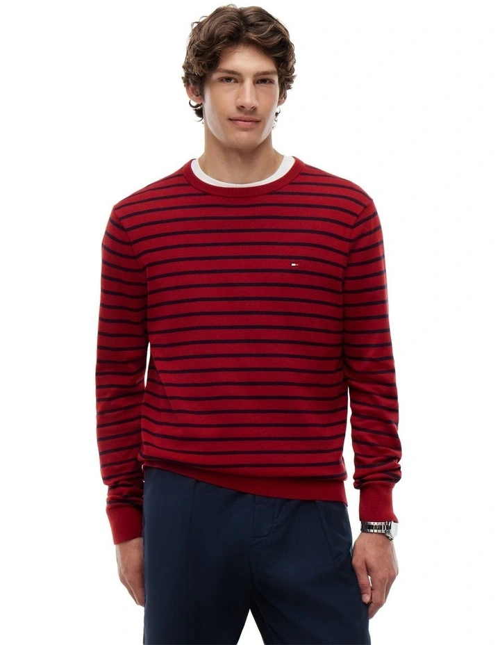 Flag Embroidery Crew Neck Jumper in Red image 1