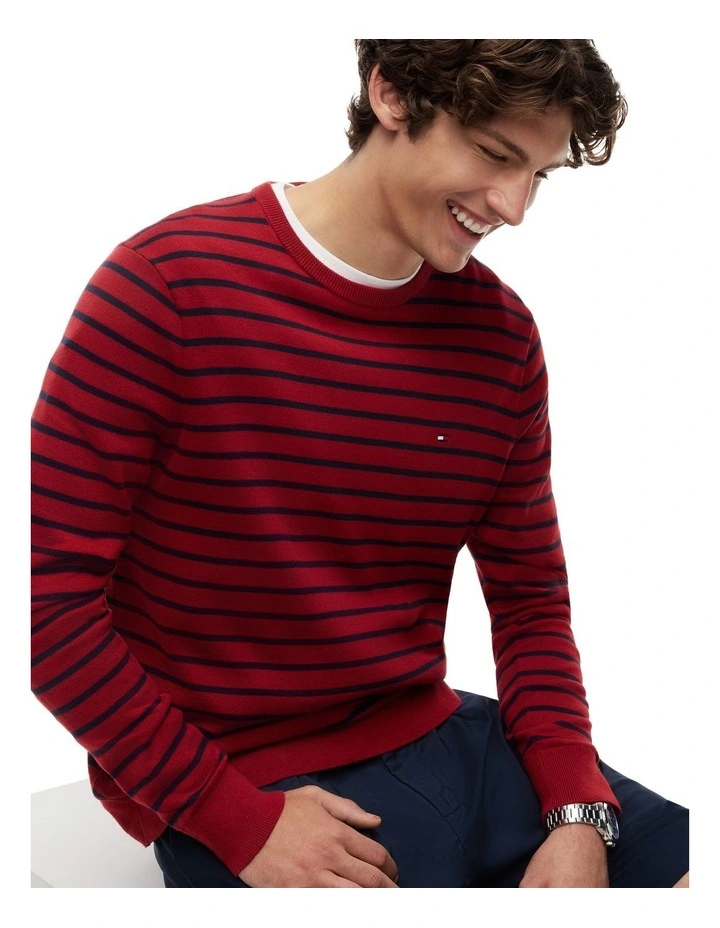 Flag Embroidery Crew Neck Jumper in Red image 2