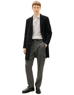 Smart Casual Wool Blend Single Breasted Coat in Black