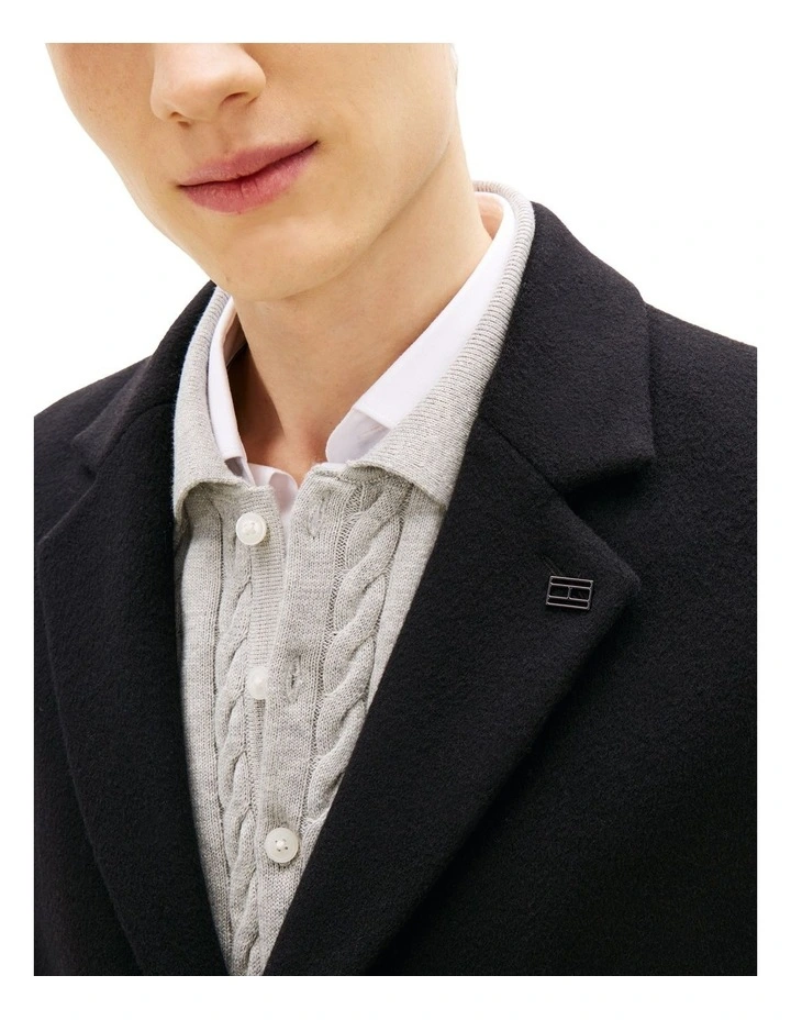 Smart Casual Wool Blend Single Breasted Coat in Black image 2