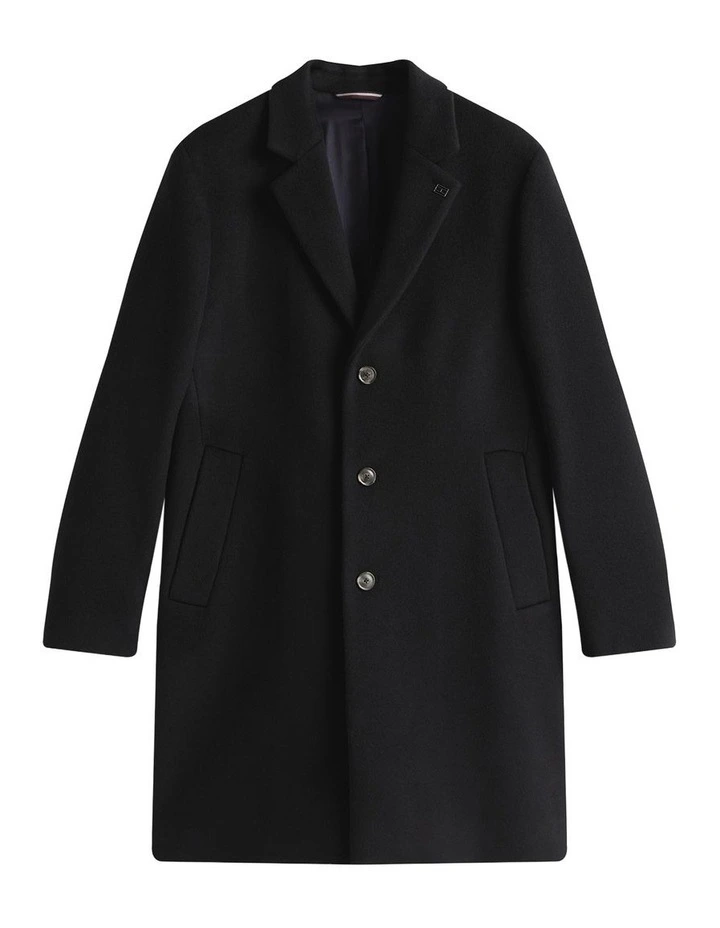 Smart Casual Wool Blend Single Breasted Coat in Black image 6
