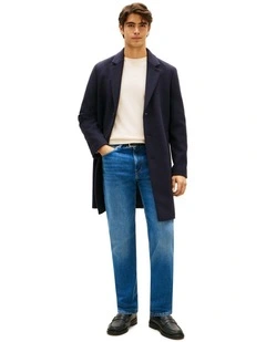 Smart Casual Wool Blend Single Breasted Coat in Navy