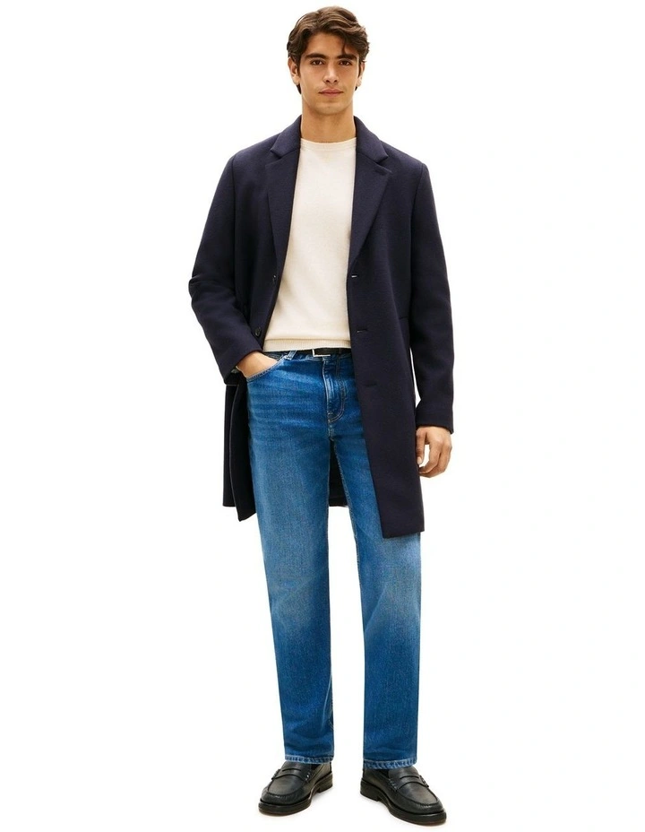 Smart Casual Wool Blend Single Breasted Coat in Navy image 1