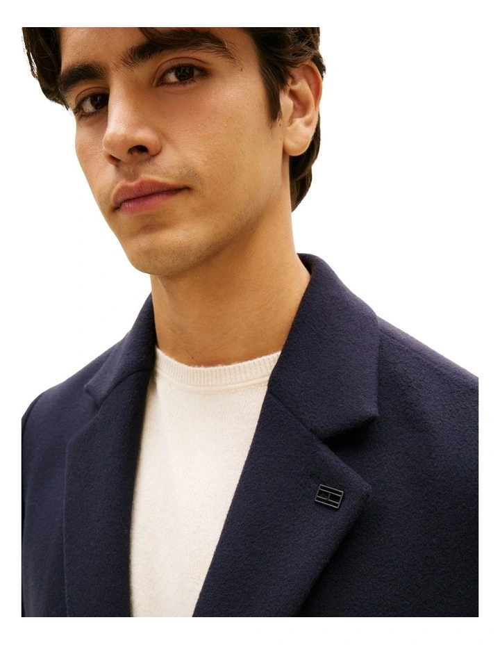 Smart Casual Wool Blend Single Breasted Coat in Navy image 2