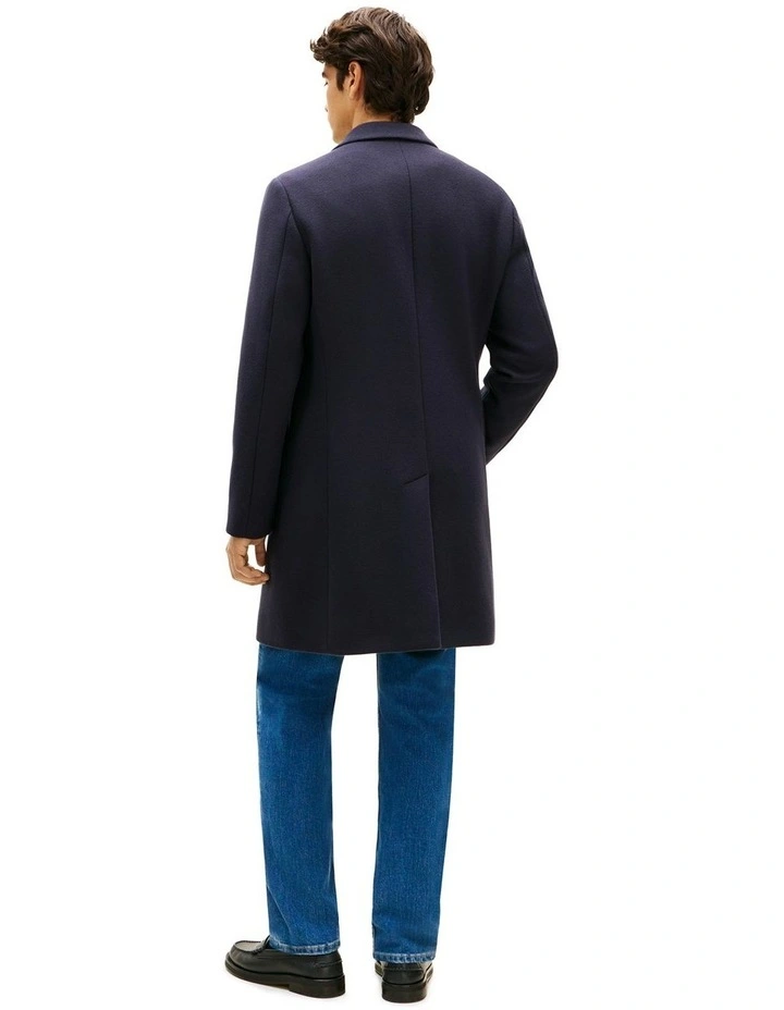 Smart Casual Wool Blend Single Breasted Coat in Navy image 4