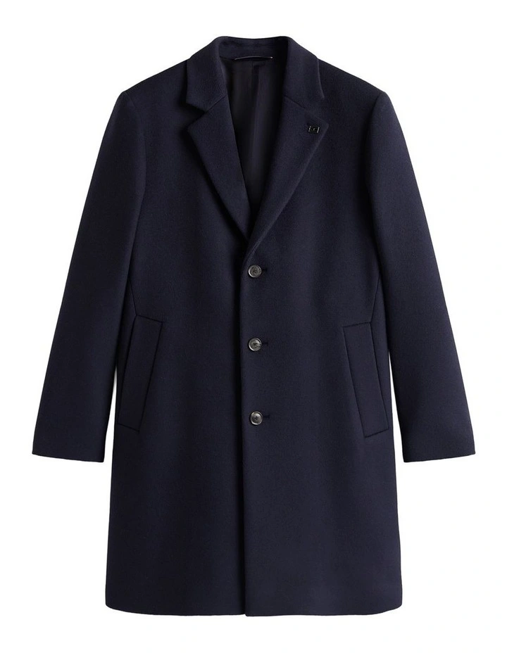 Smart Casual Wool Blend Single Breasted Coat in Navy image 5