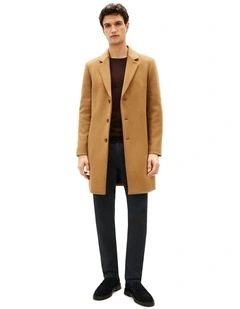 Smart Casual Wool Blend Single Breasted Coat in Brown