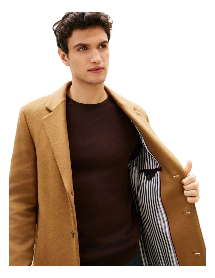 Smart Casual Wool Blend Single Breasted Coat in Brown image 3