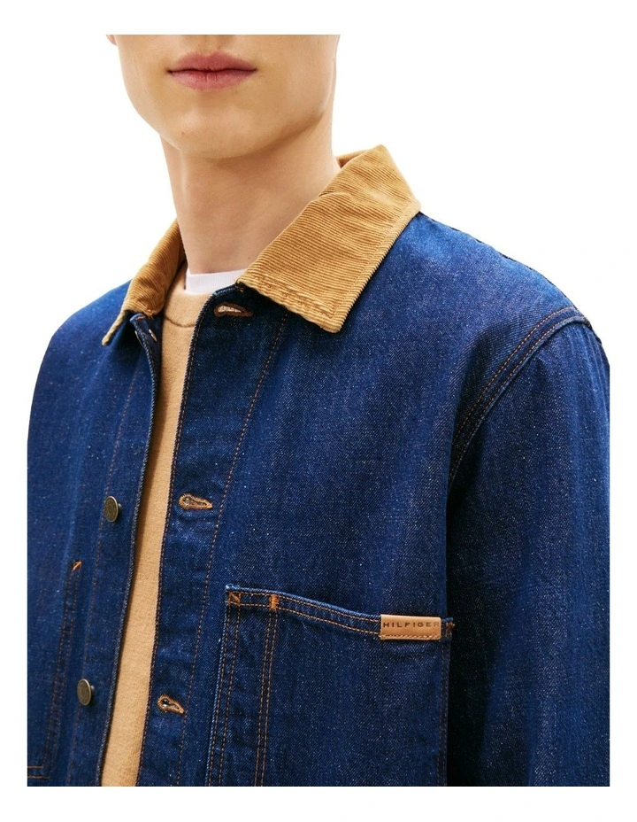 Corduroy Collar Denim Chore Jacket in Blue image 2