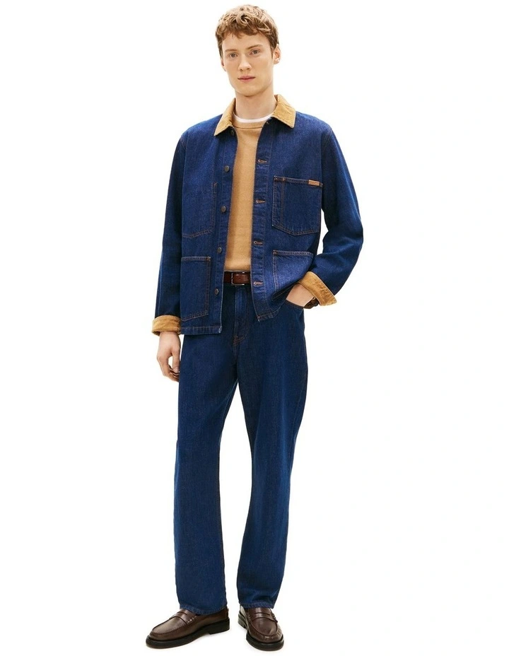 Corduroy Collar Denim Chore Jacket in Blue image 4
